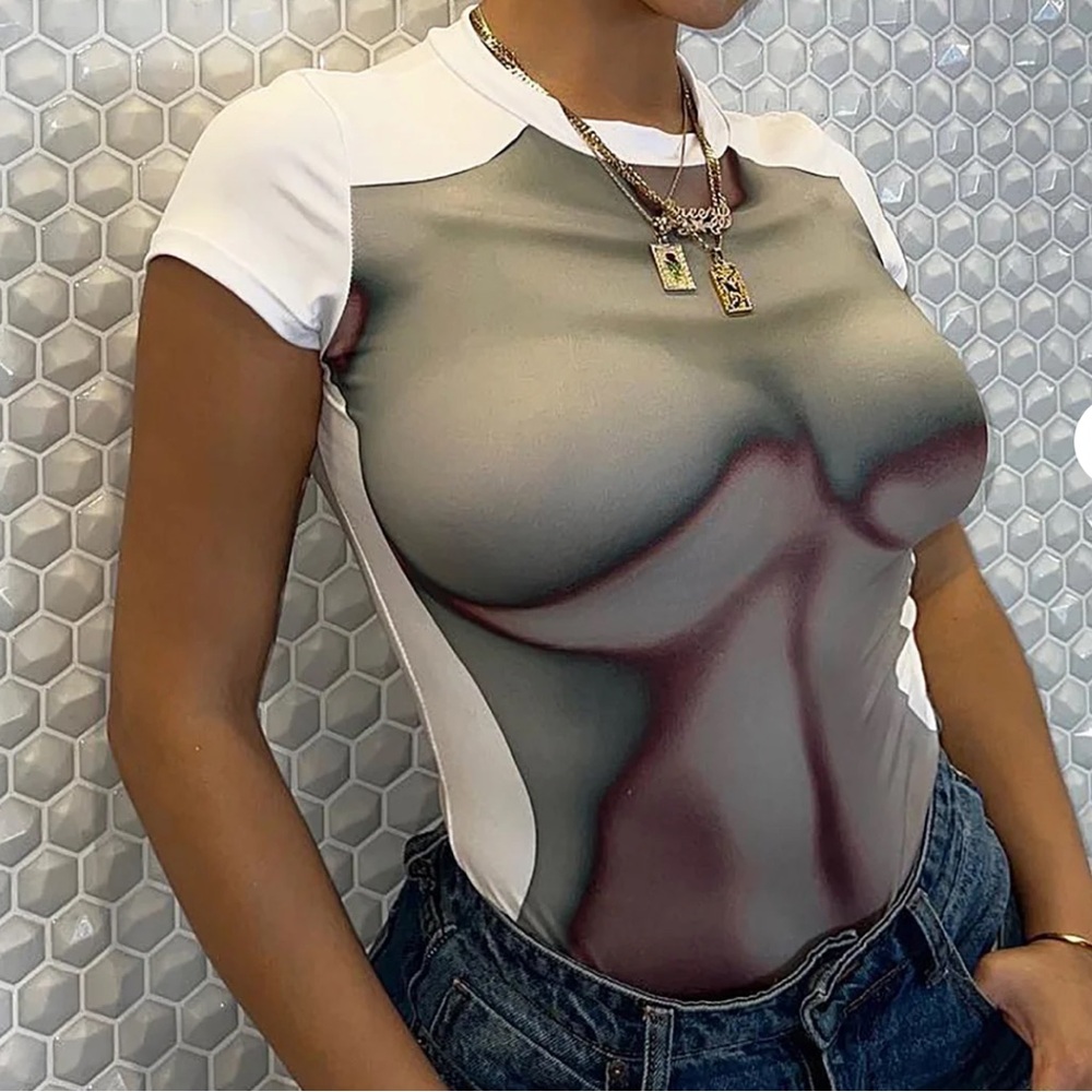 Artistic Gray and White Bodysuit
